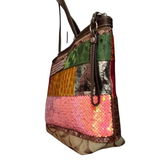 Coach 2010 Patchwork Tote canvas, snakeskin leather, sequins & metallic accents - Picture 4 of 7